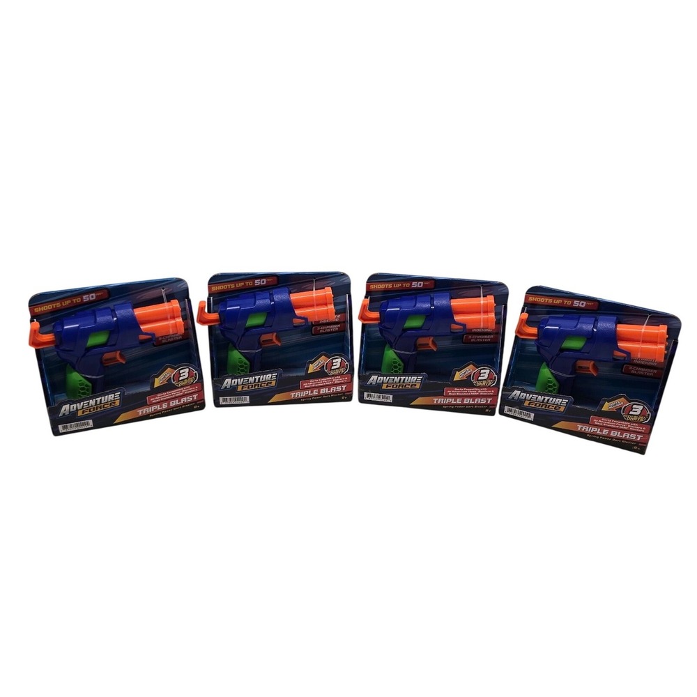Adventure Force Triple Blast Dart Blaster Set of 4 Toy Gun Blue Orange New